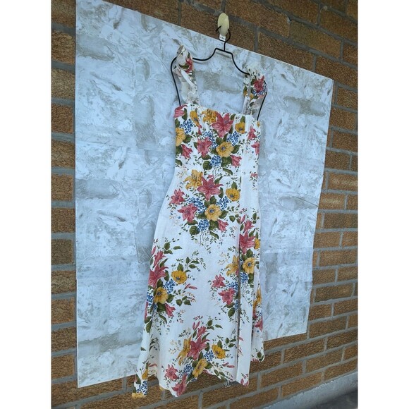 Reformation Spaulding Linen Midi Dress in bouquets printed size 6 - Picture 2 of 12